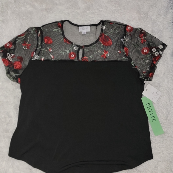 Womans Shirt With Sheer Floral Top - Picture 2 of 10